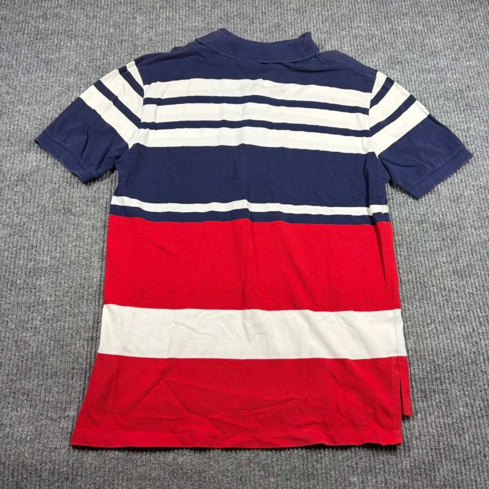 Polo Ralph Lauren Shirt Mens L Blue Red White Striped Short Sleeve Polo